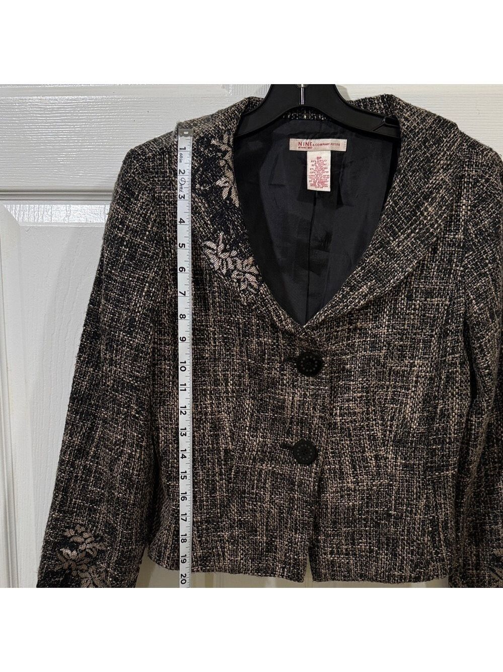 Nine & Company Petite 8P 2pc Tweed Skirt Suit Floral Lace Trim Notch Lapel - Picture 12 of 17